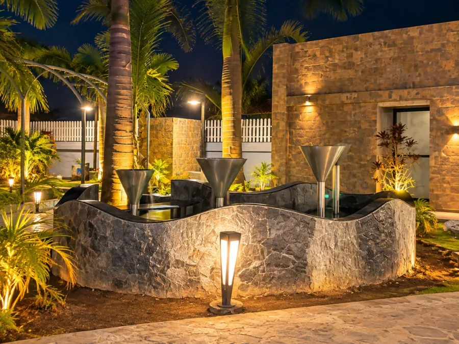Water wall at night
